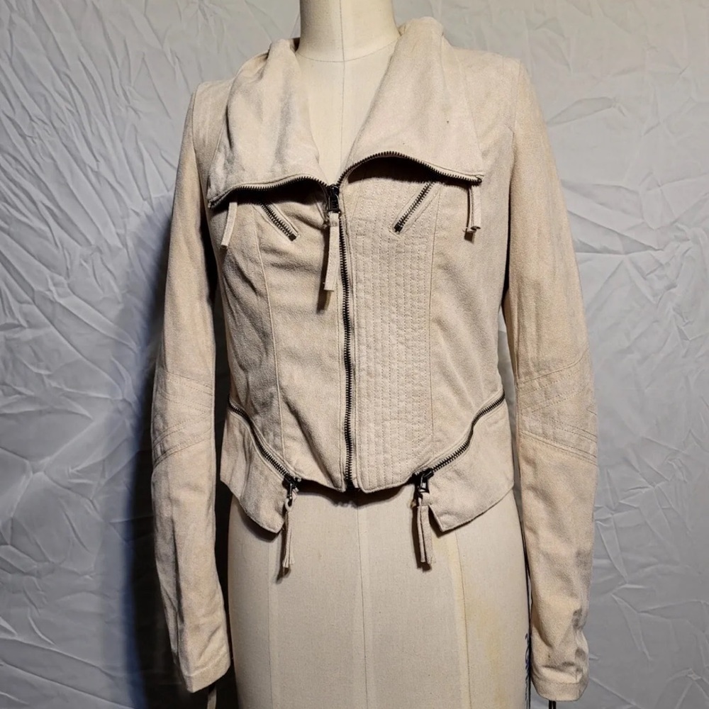 Solemio Beige Jacket Women's Size Medium Zip Soft